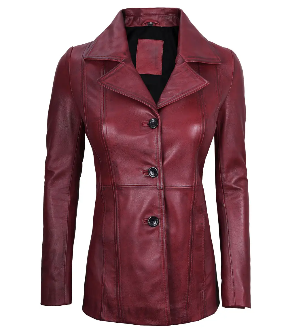 Alvera Women's Maroon Leather Blazer