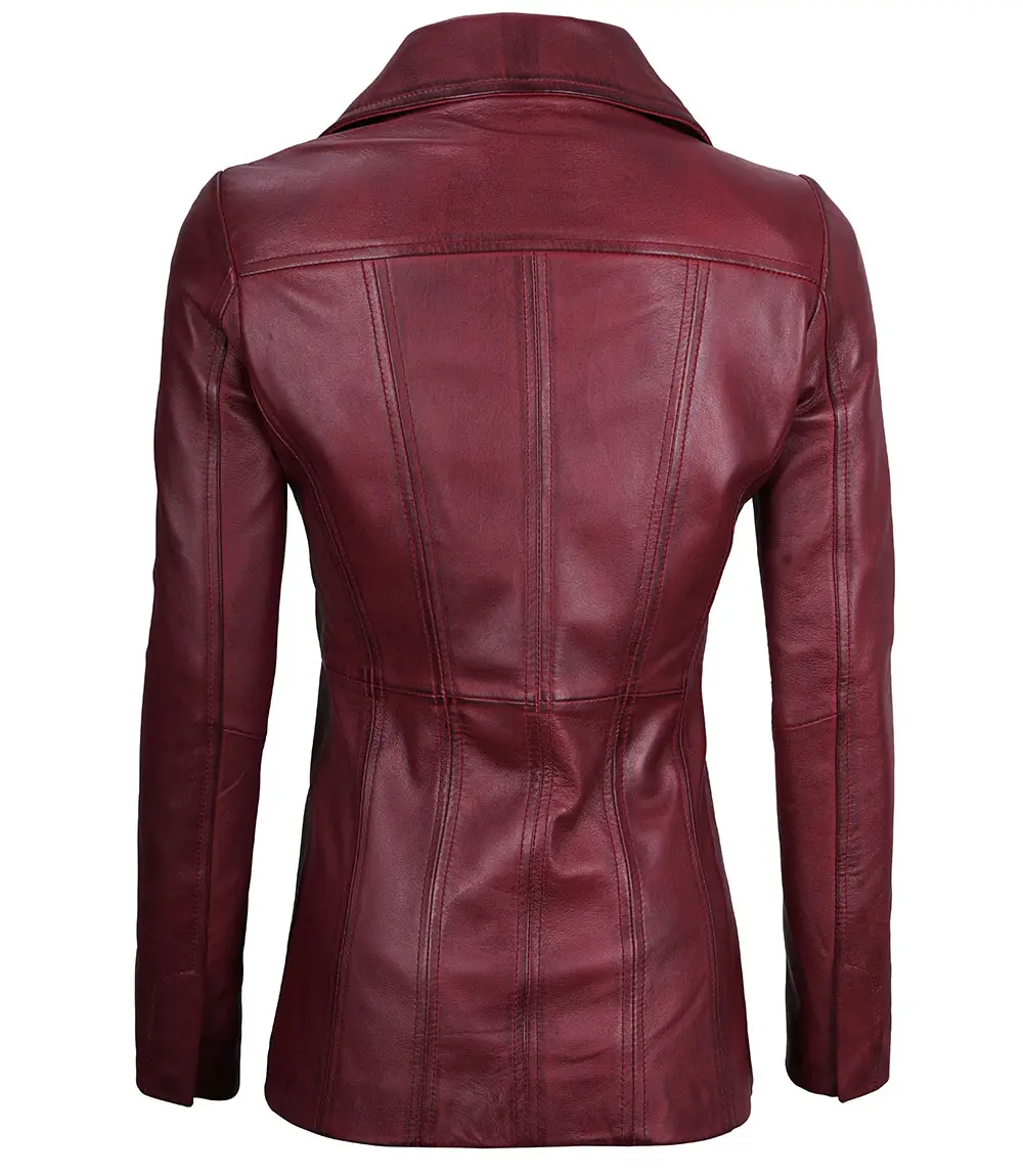 Alvera Women's Maroon Leather Blazer