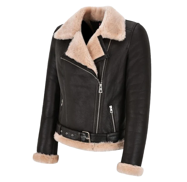 Alverta Women's Sheepskin Aviator Leather Jacket