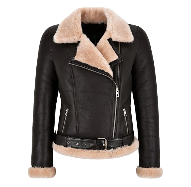 Alverta Women's Sheepskin Aviator Leather Jacket