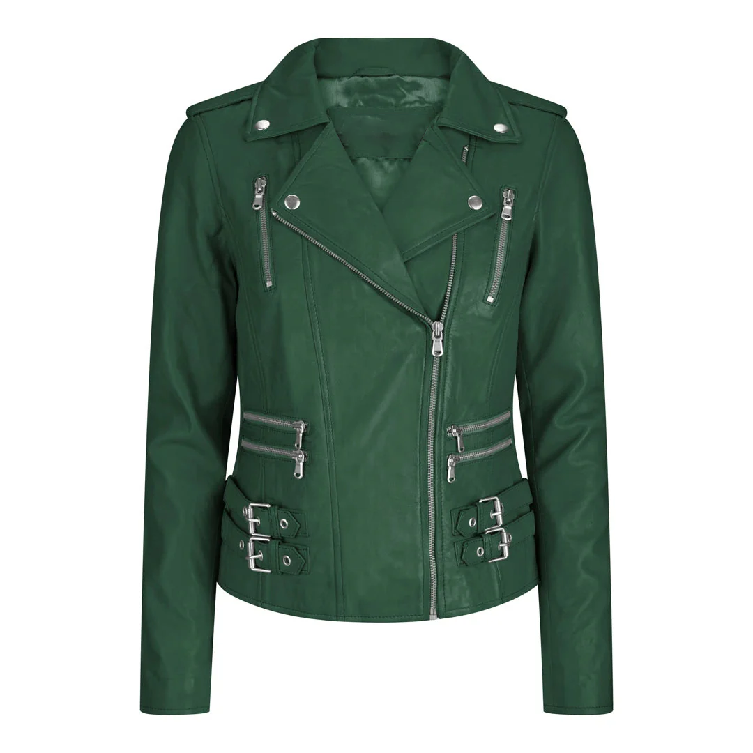 Amparo Women's Green Rider Leather Jacket