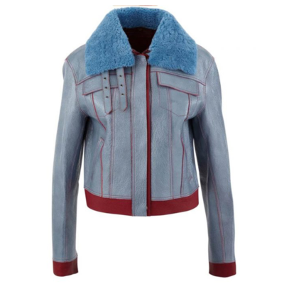 Andre Women's Blue Leather Jacket