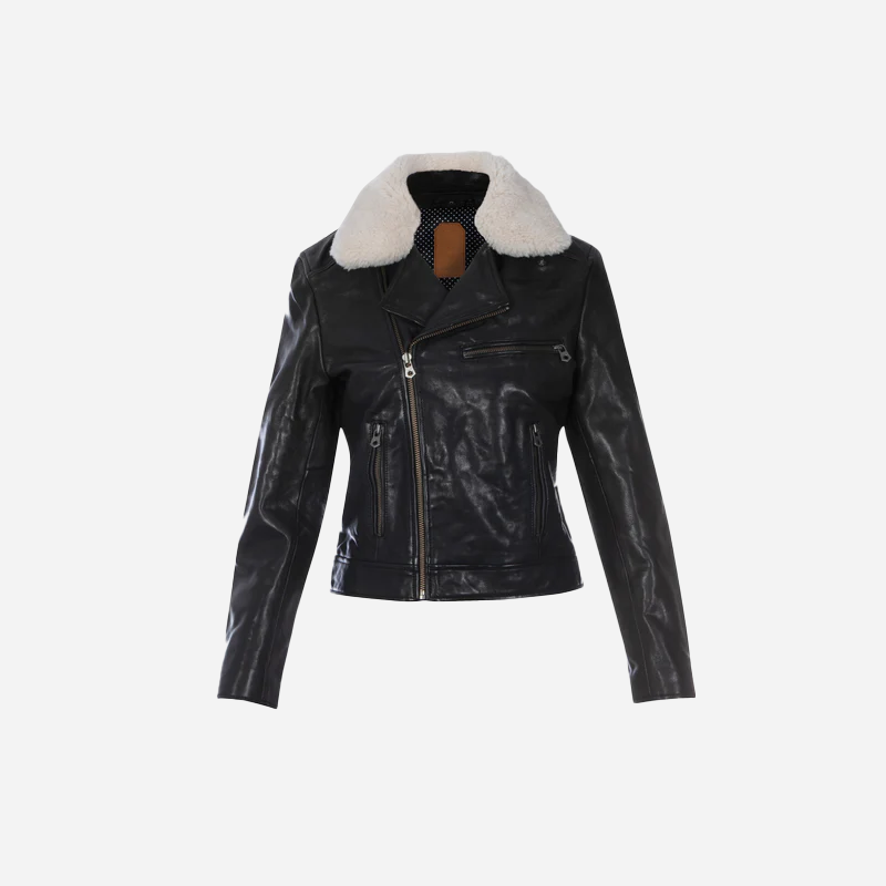 Ansley Women's Black Bomber Leather Jacket