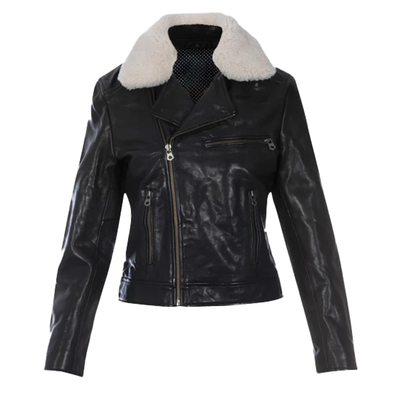 Ansley Women's Black Bomber Leather Jacket