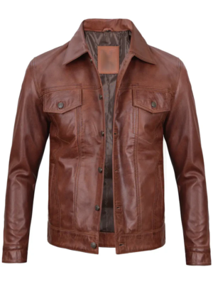Armand Men's Brown Leather Trucker Jacket