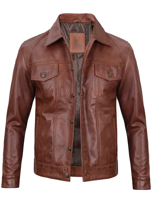 Armand Men’s Brown Leather Trucker Jacket