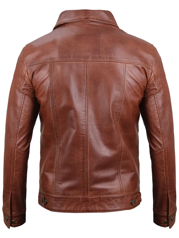 Armand Men's Brown Leather Trucker Jacket