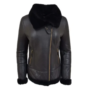 Arnav Women's Black Sheepskin Aviator Leather Jacket