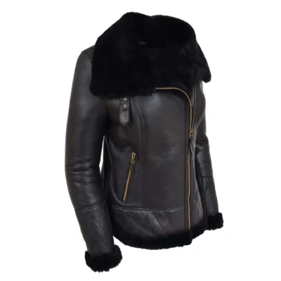 Arnav Women's Black Sheepskin Aviator Leather Jacket