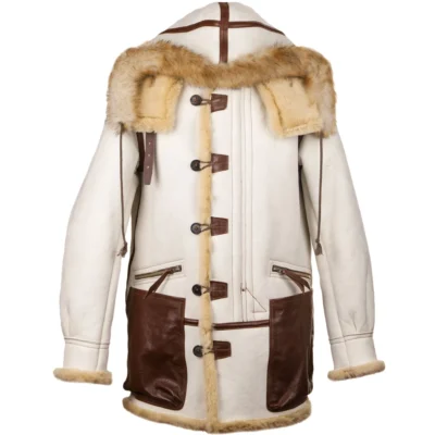 Arnulfo Men's White Hooded Shearling Leather Coat