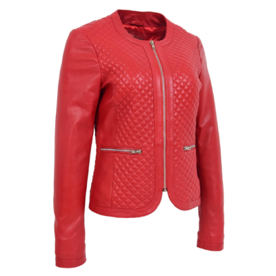 Aubrey Women's Collarless Red Leather Jacket