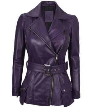 Audrey Ladies Purple Asymmetrical Leather Blazer