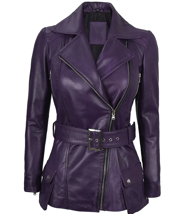 Audrey Ladies Purple Asymmetrical Leather Blazer