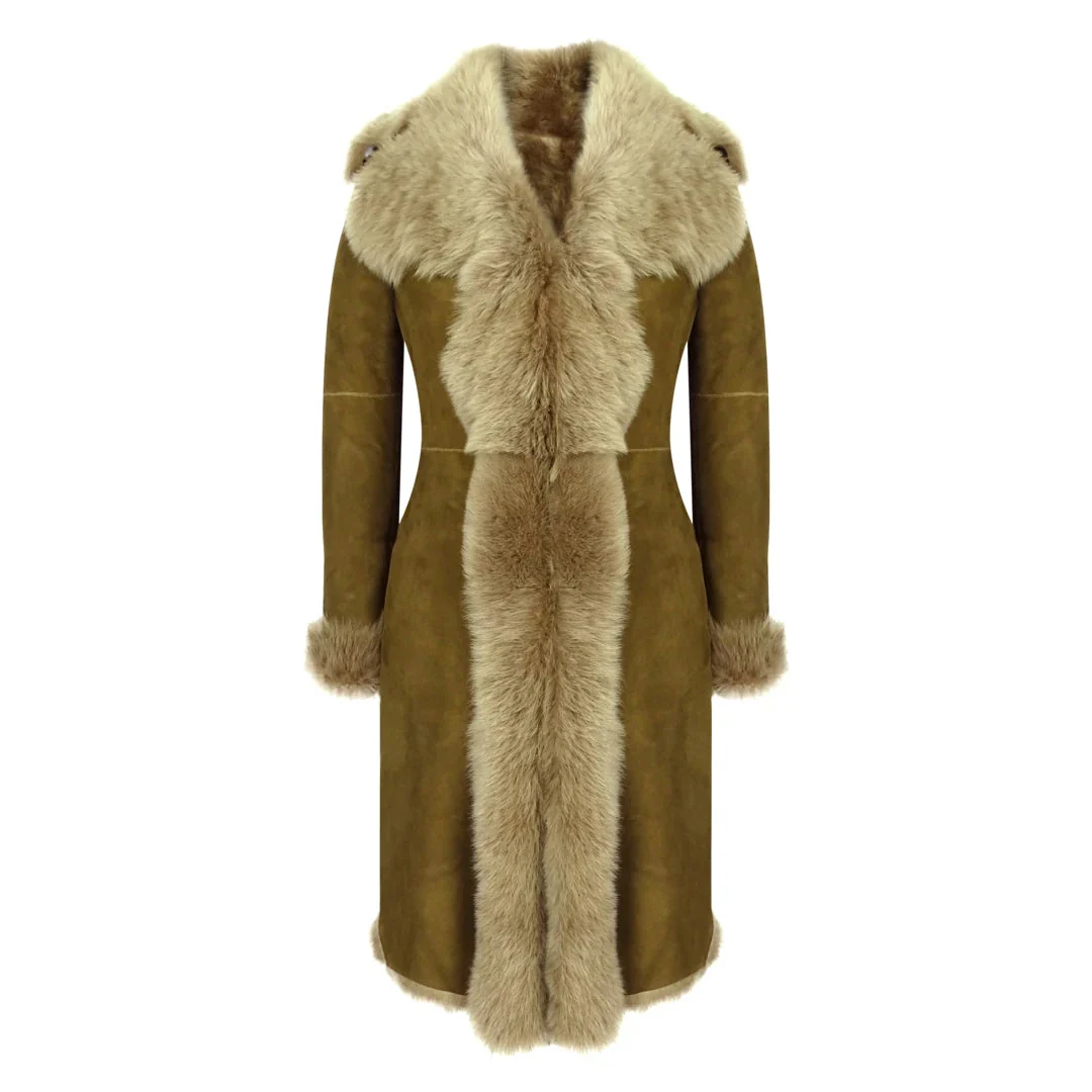 Audrey Women's Tan Sheepskin Leather Coat