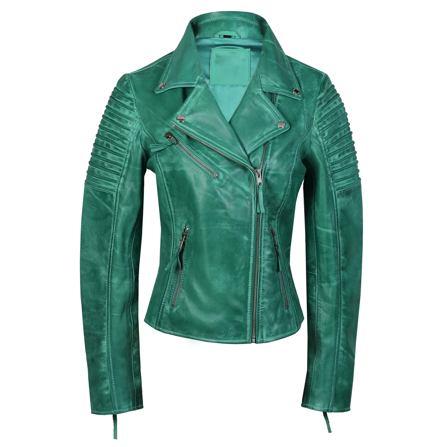 Aurelie Ladies Green Biker Leather Jacket