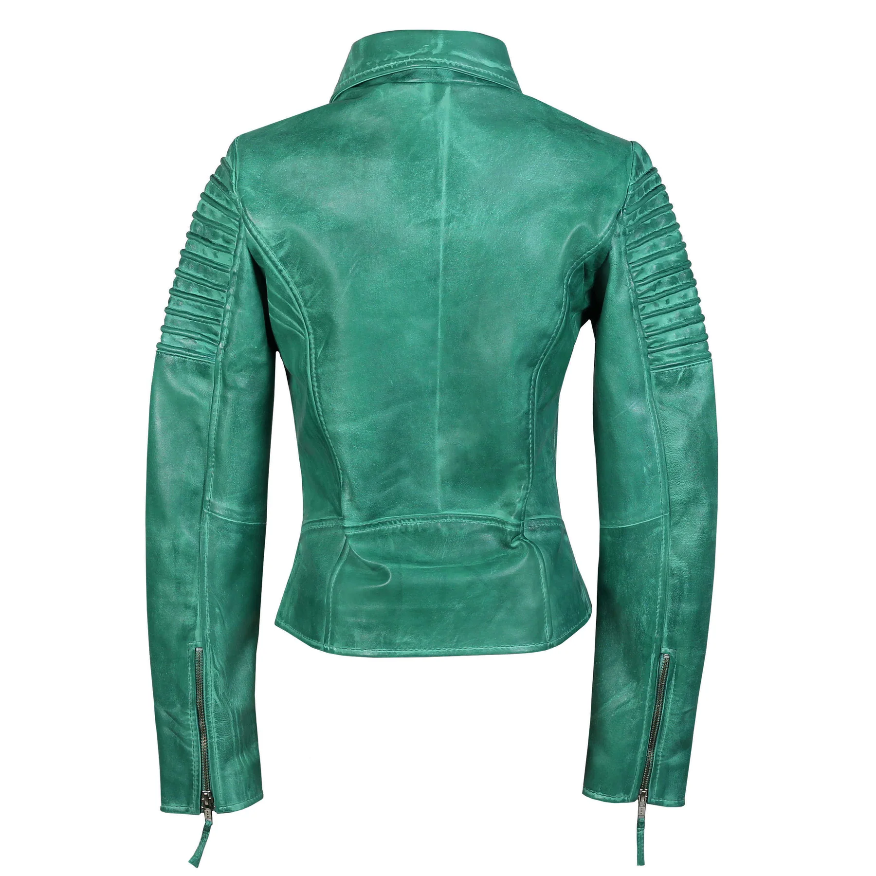 Aurelie Ladies Green Biker Leather Jacket