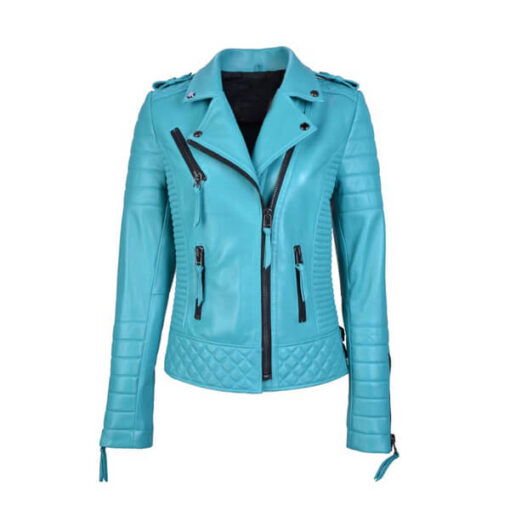 Azaria Women's Blue biker Leather Jacket