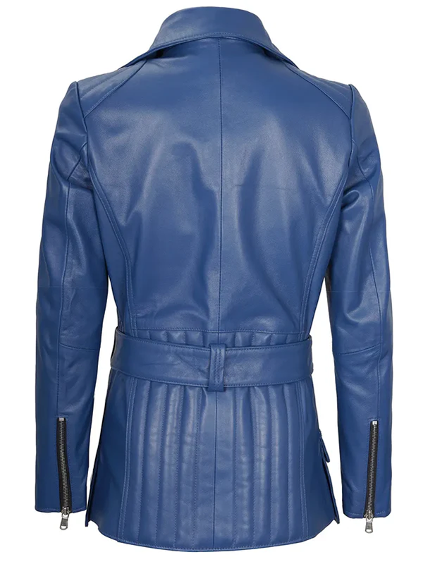 Azrael Ladies Blue Asymmetrical Leather Blazer