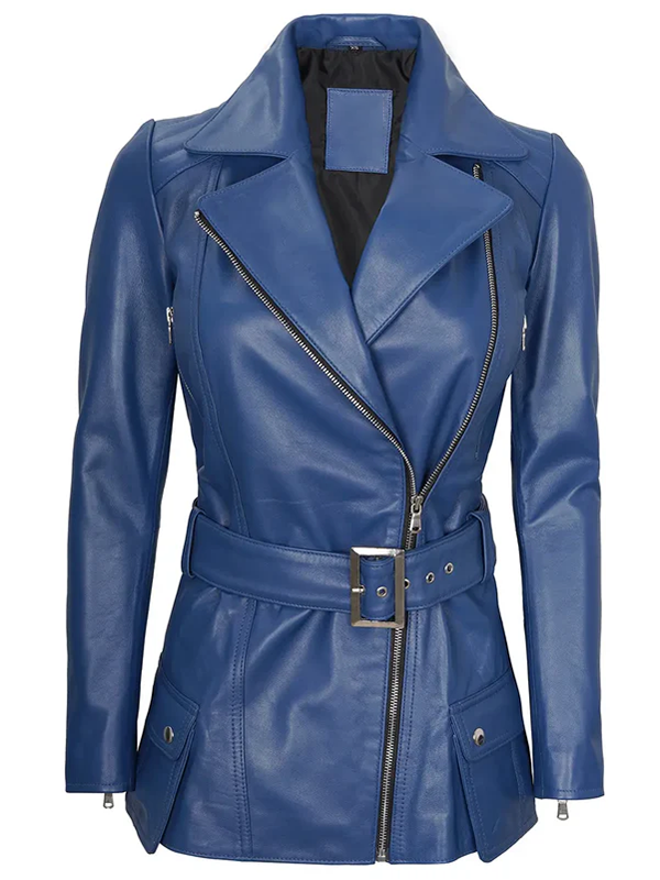 Azrael Ladies Blue Asymmetrical Leather Blazer