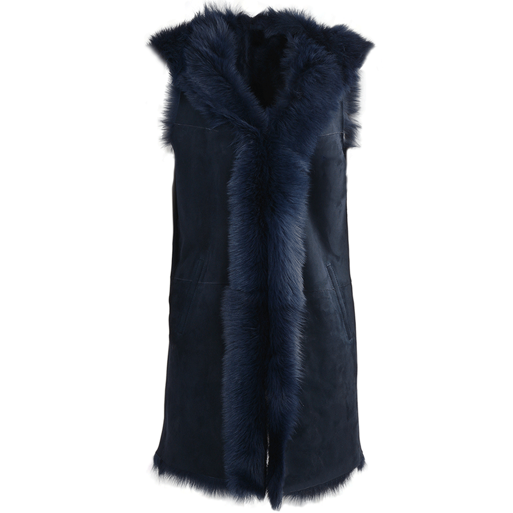 Beatrice Women's Blue Hooded Leather Gilet