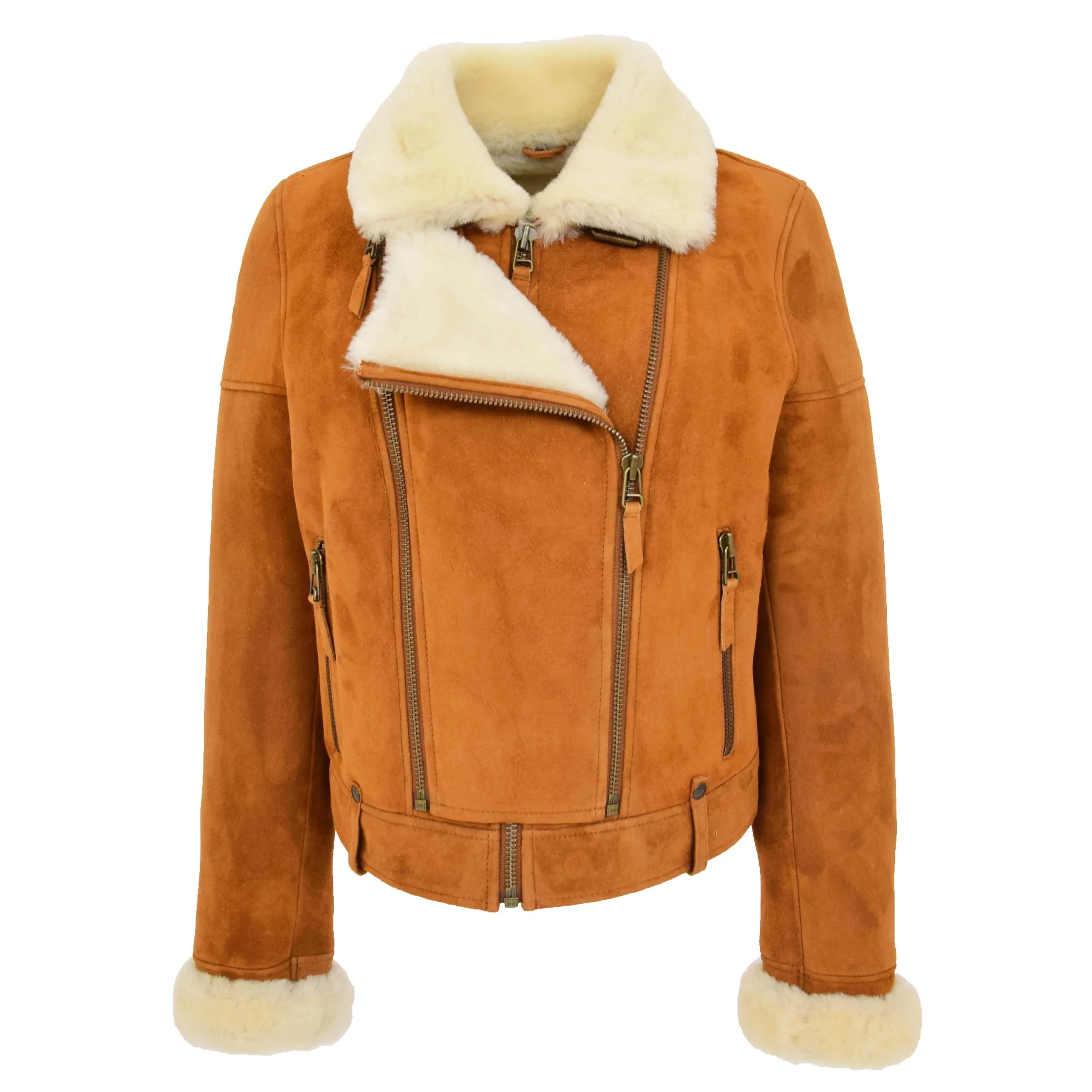 Beckett Women's Tan Sheepskin Aviator Pilot Jacket