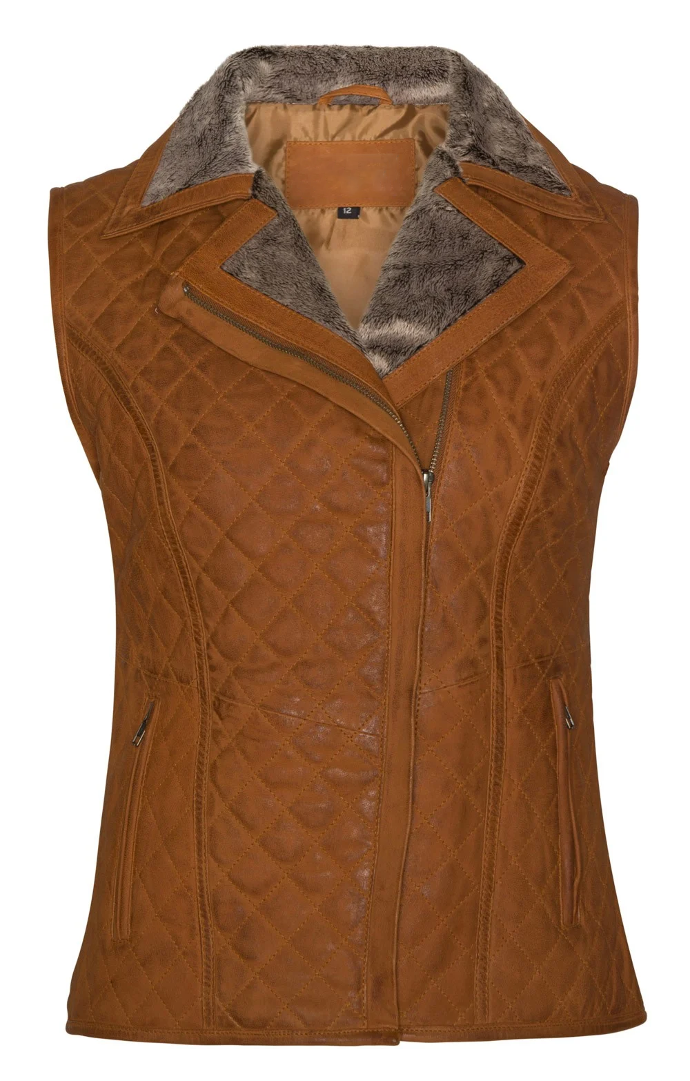 Bertram Ladies Tan Distressed Leather Gilet