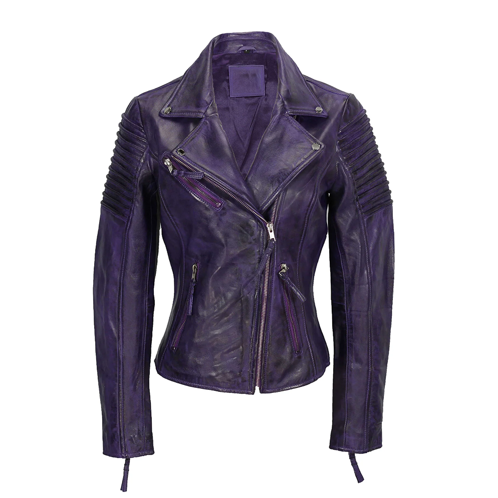 Birdie Ladies Purple Biker Leather Jacket