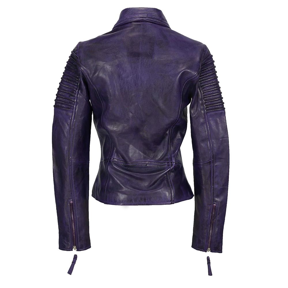 Birdie Ladies Purple Biker Leather Jacket