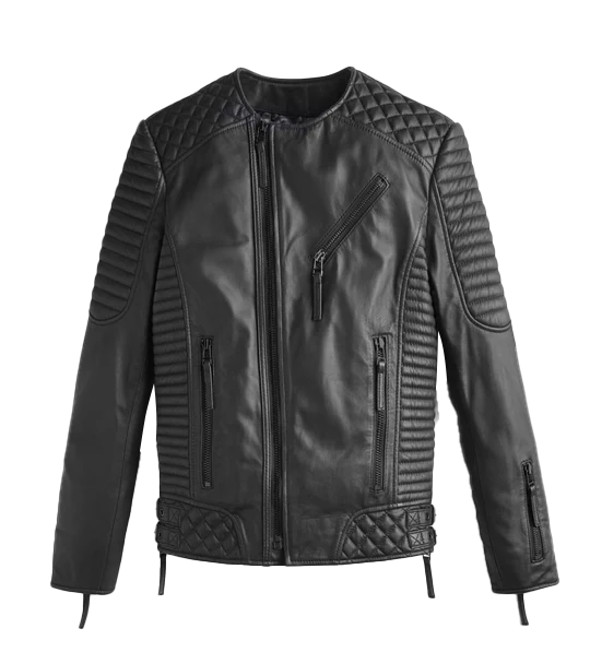 Branden Men's Black Collarless Moto Leather Jacket