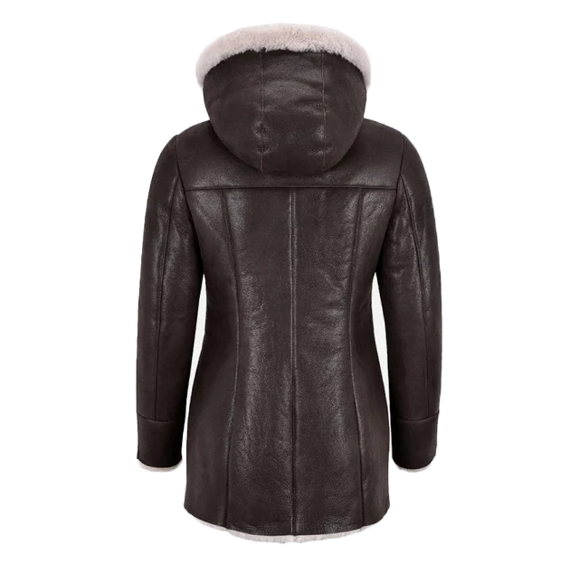 Braulio Ladies Brown Hooded Sheepskin Coat