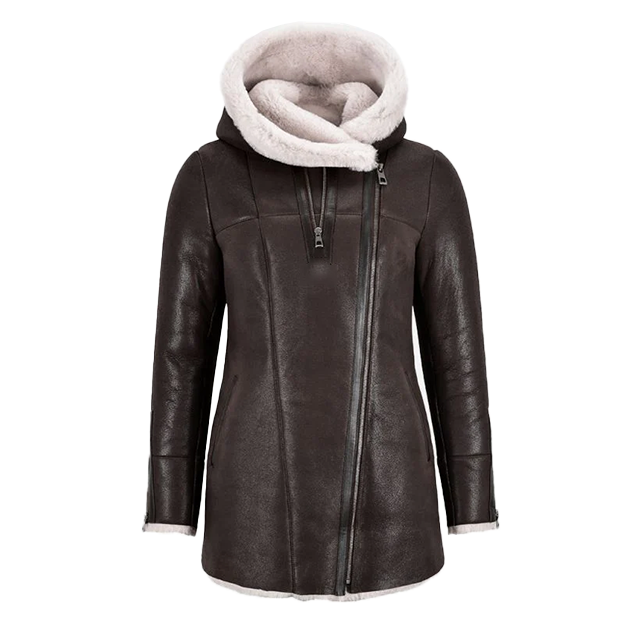 Braulio Ladies Brown Hooded Sheepskin Coat