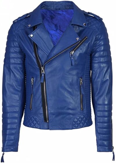 Brayden Men's Blue Biker Leather Jacket