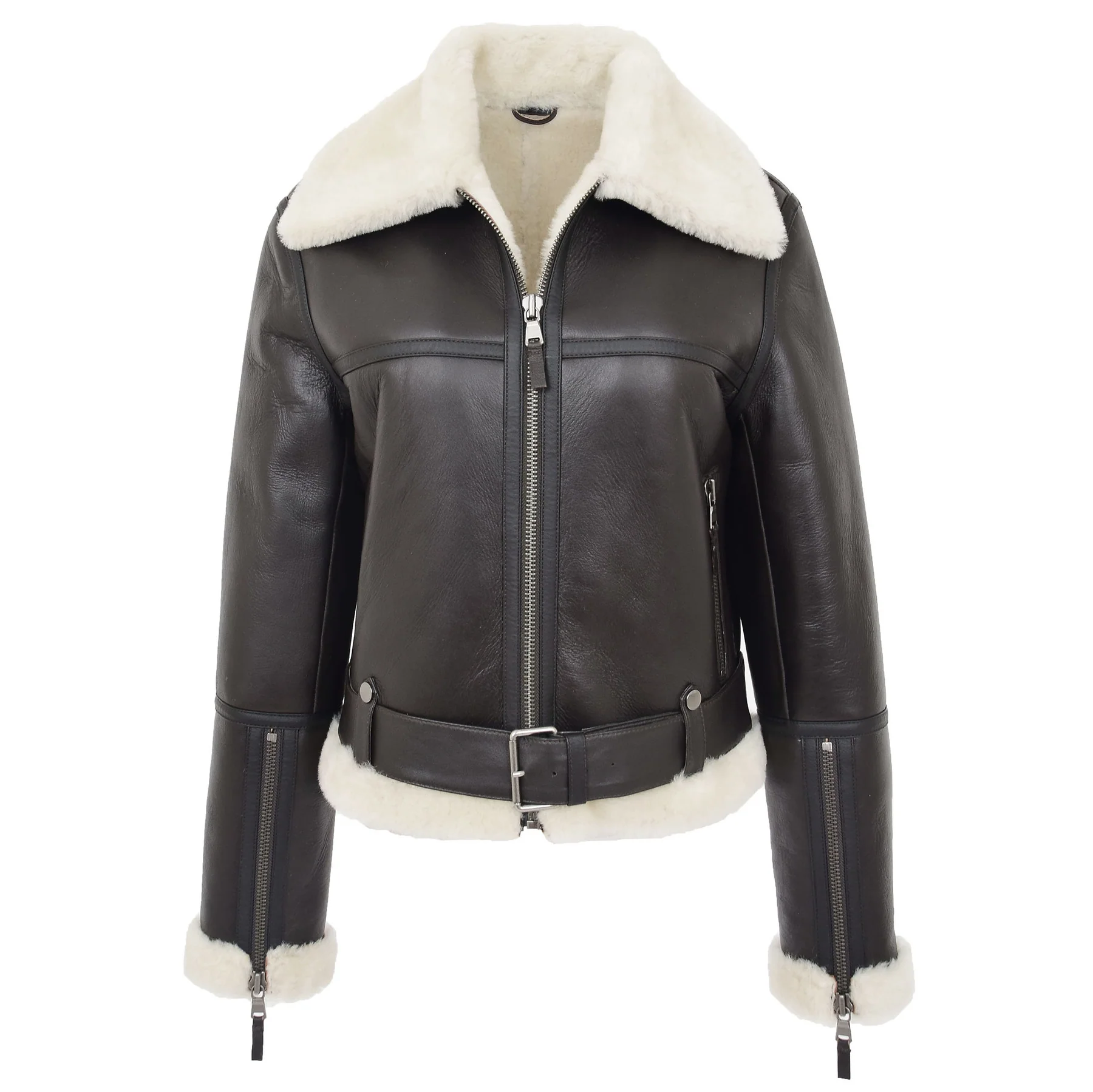 Breana Women's Black Sheepskin Flying Jacket