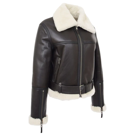 Breana Women's Black Sheepskin Flying Jacket