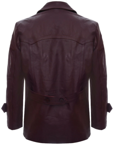 Brenden Men's Burgundy Double Breasted Leather Coat