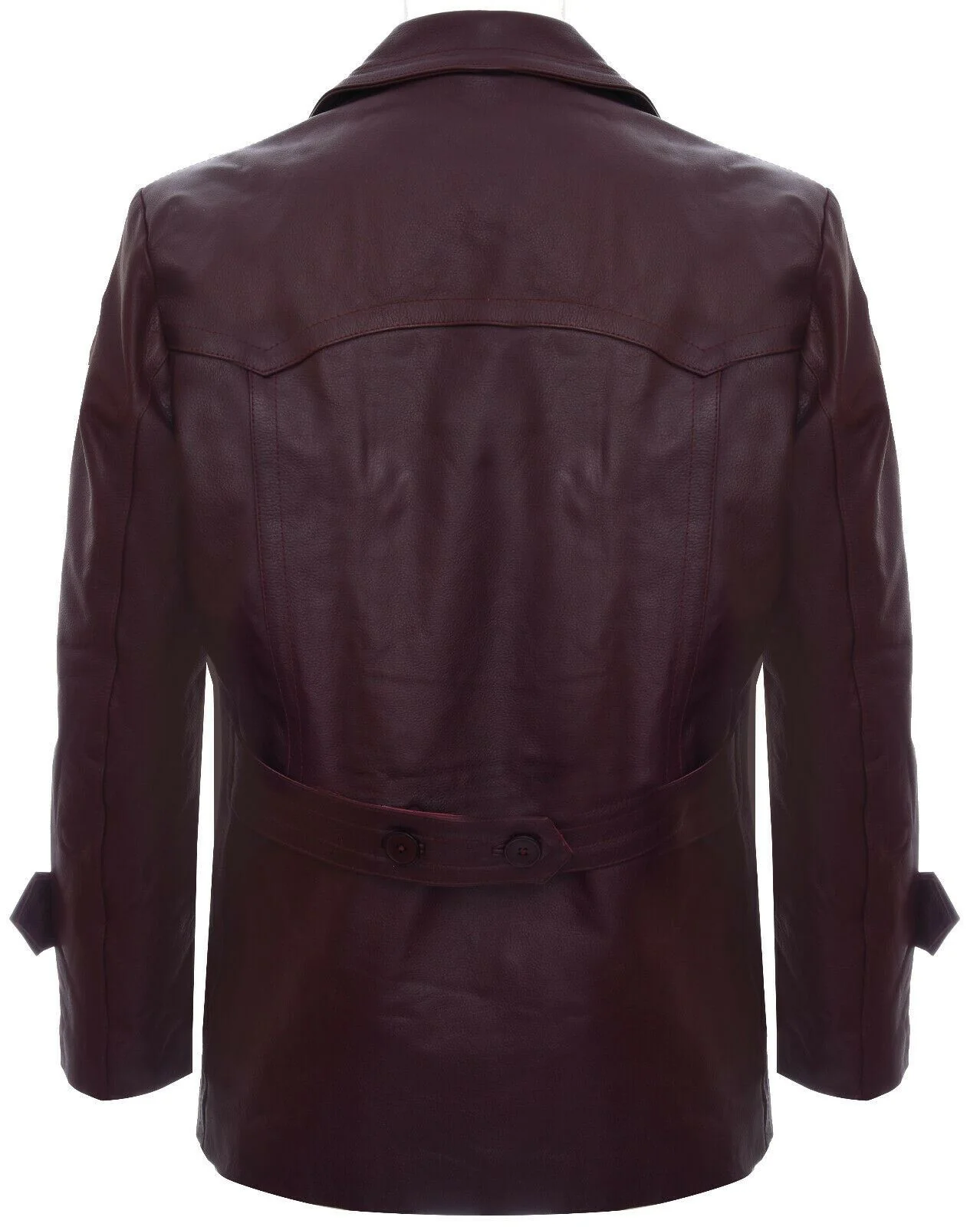 Brenden Men's Burgundy Double Breasted Leather Coat