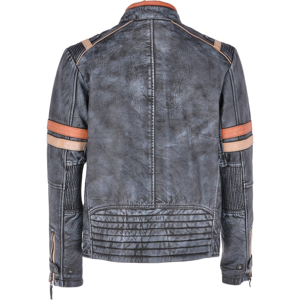 Bridget Men's Grey Vintage Biker Leather Jacket