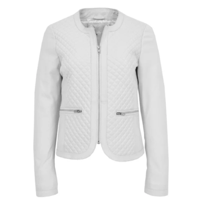 Brittni Women's Collarless White Leather Jacket