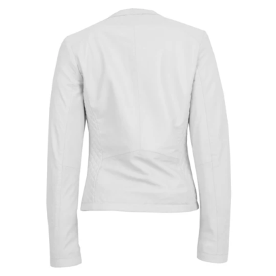 Brittni Women's Collarless White Leather Jacket