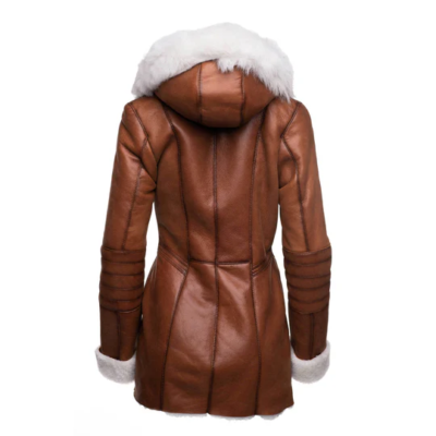 Brycen Women's Tan Hooded Shearling Leather Coat