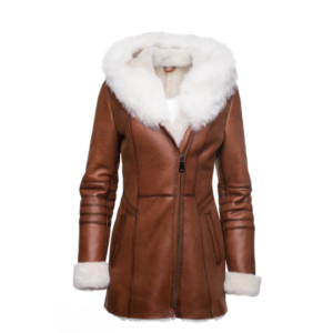 Brycen Women's Tan Hooded Shearling Leather Coat