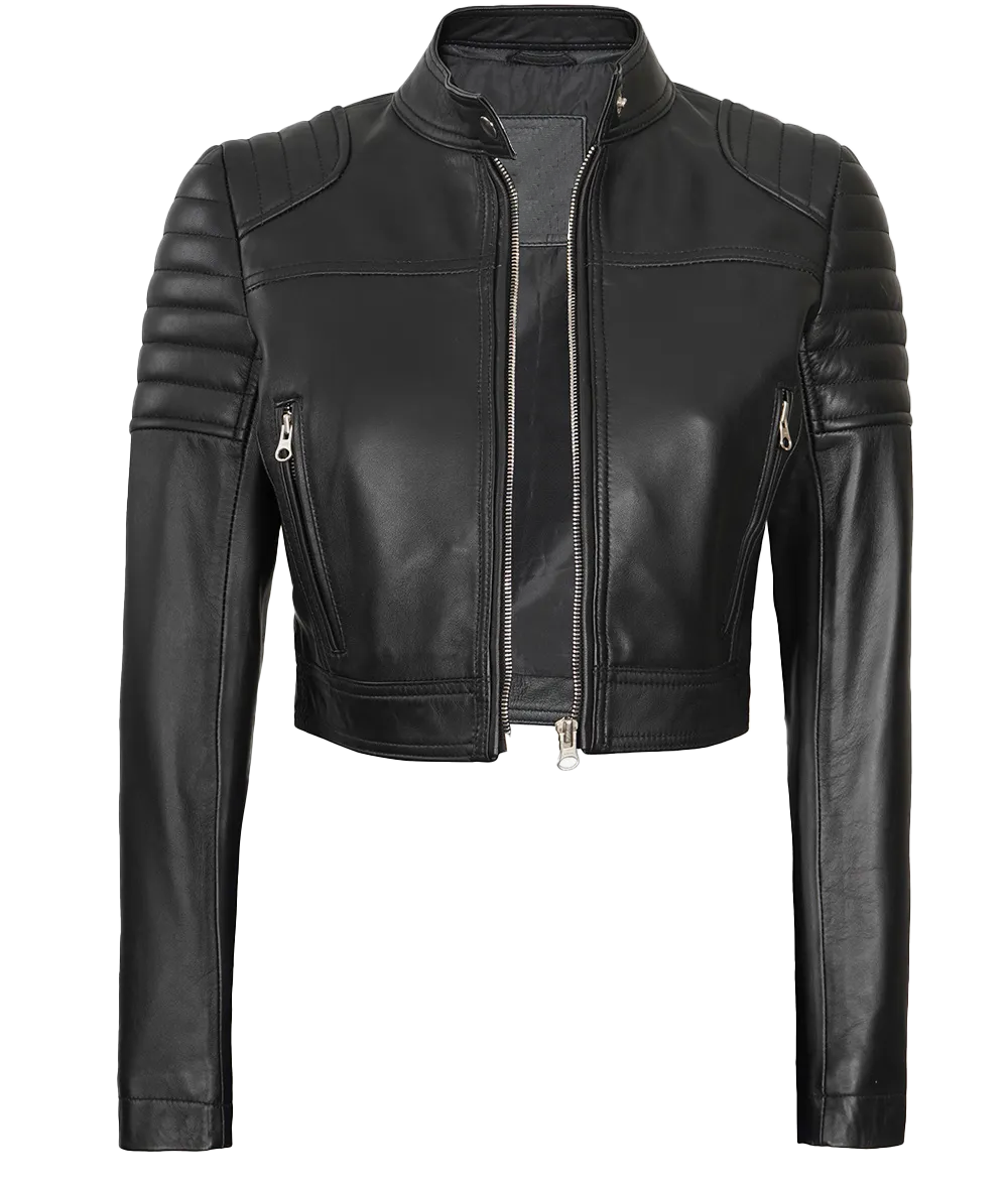 Camden Women’s Black Cropped Biker Leather Jacket