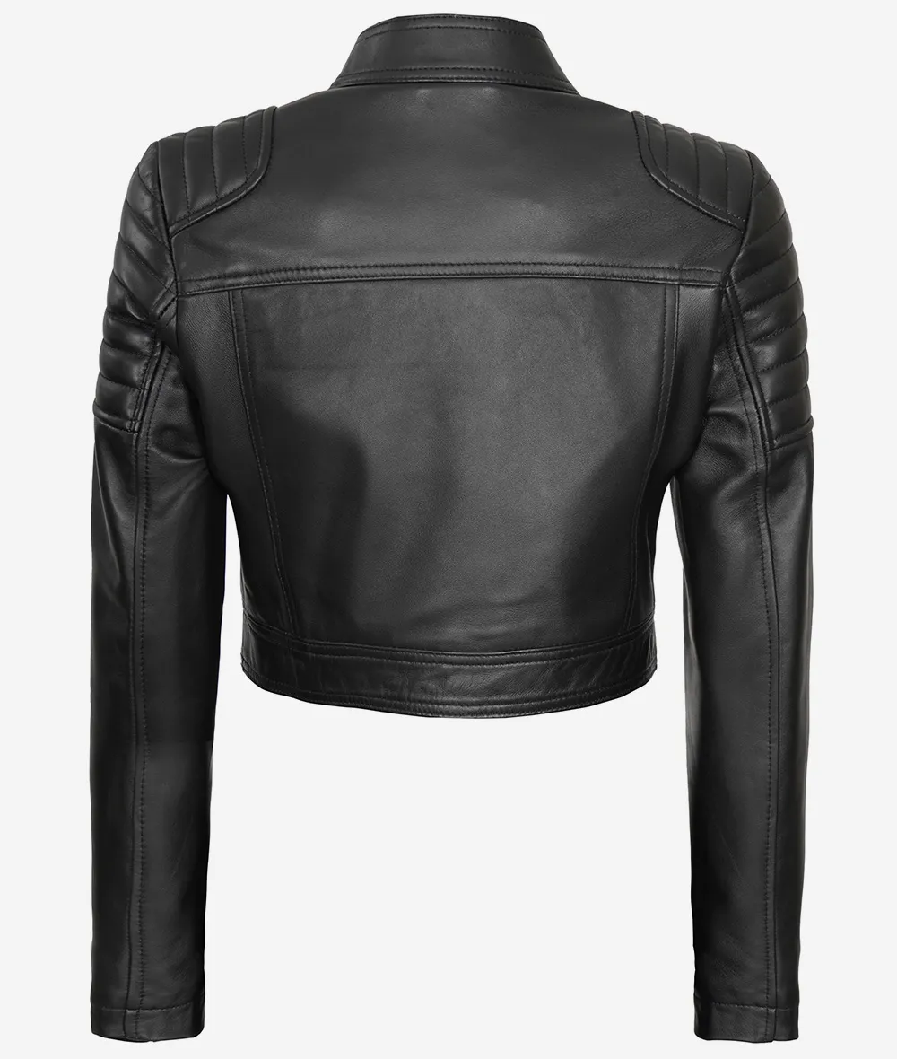 Camden Women's Black Cropped Biker Leather Jacket