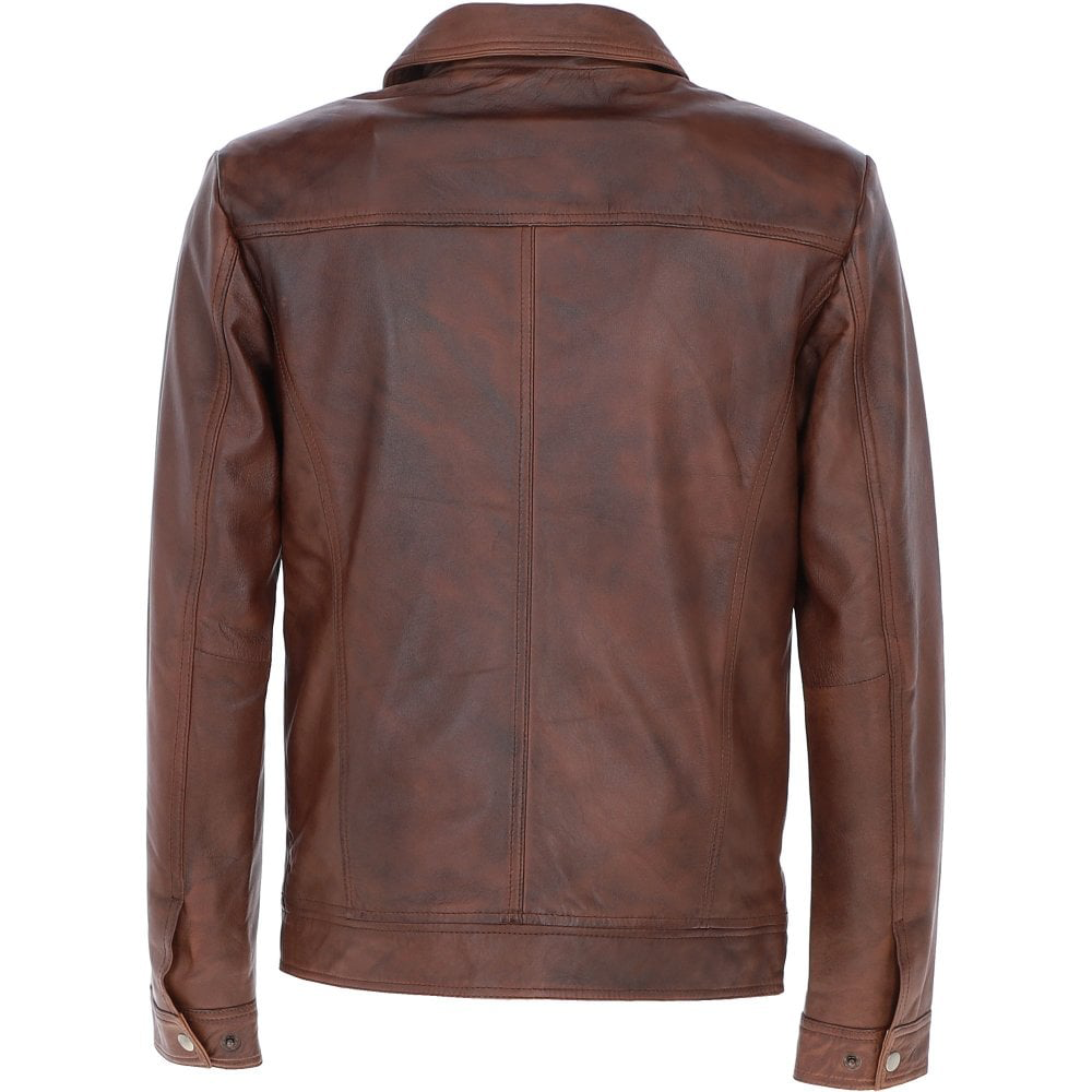 Carlton Men's Brown Bomber Leather Shirt Jacket