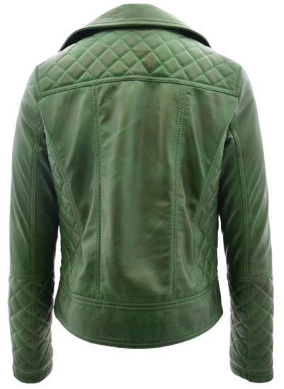 Chelsie Women's Green Cross Zip Biker Leather Jacket