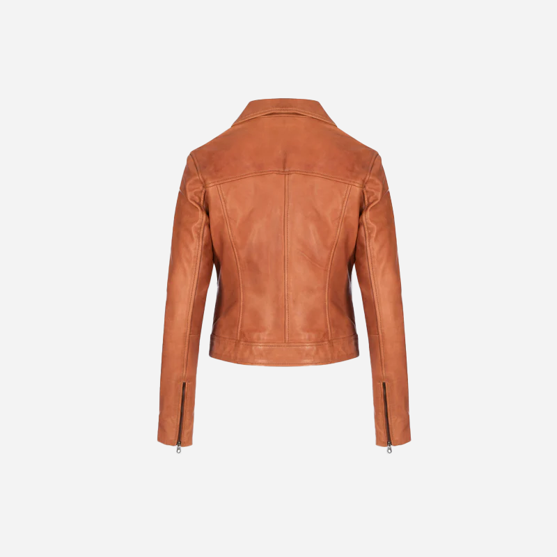 Clotilde Women's Tan Bomber Leather Jacket