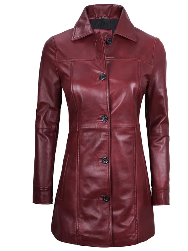 Cornelia Women's Maroon Leather Coat