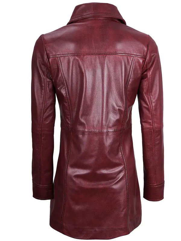 Cornelia Women's Maroon Leather Coat