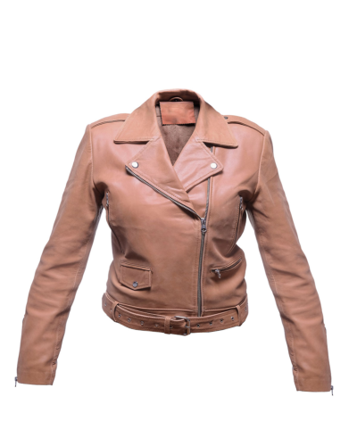 Cynthia Women's Beige Cropped Leather Jacket