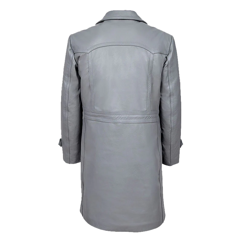 Cyril Men's Grey Double Breasted Leather Coat